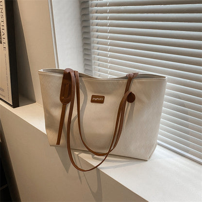 Women Fashionable Simple Solid Color Large Capacity PU Tote Bag