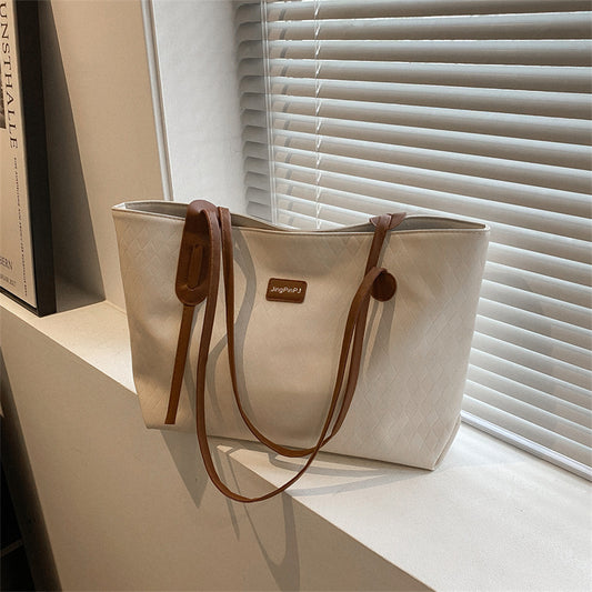 Women Fashionable Simple Solid Color Large Capacity PU Tote Bag