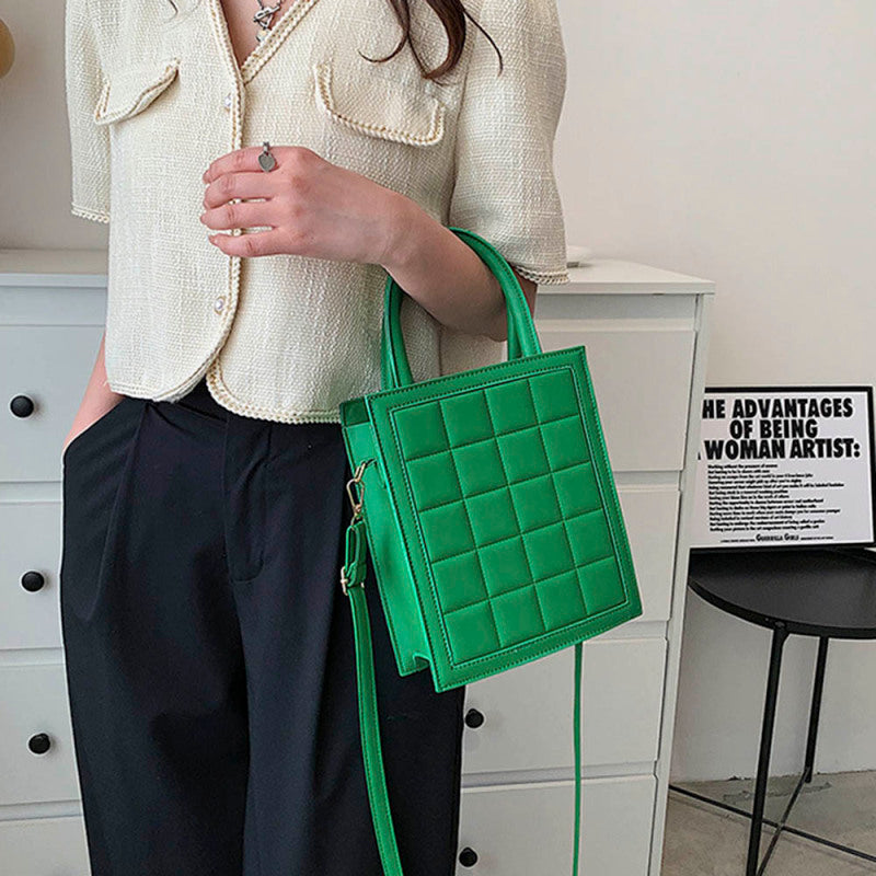 Sac à bandoulière en PU de grande capacité pour femme, motif écossais gaufré, couleur unie 