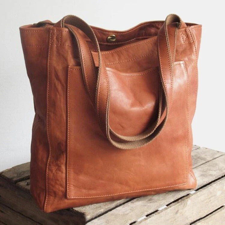 Sac à main en cuir souple pour femme, style vintage, ciré, grande capacité, tendance 