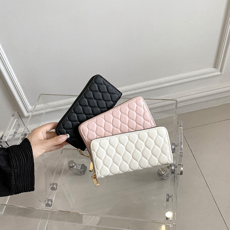 Women Fashion Diamond Indentation Long Coin Purse