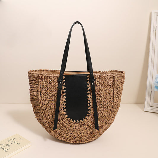 Holiday Beach Simple Semicircle Large Capacity Woven Tote Bag