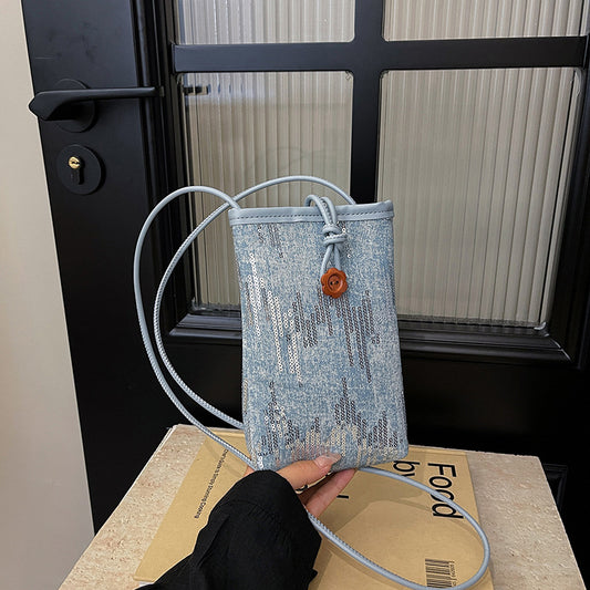 Mini sac bandoulière en denim à paillettes tendance