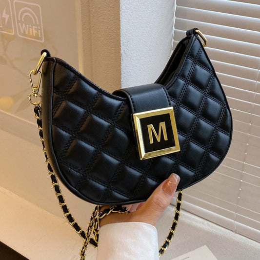 Women Fashion Simple Quilted Flap Chain Shoulder Underarm Bag