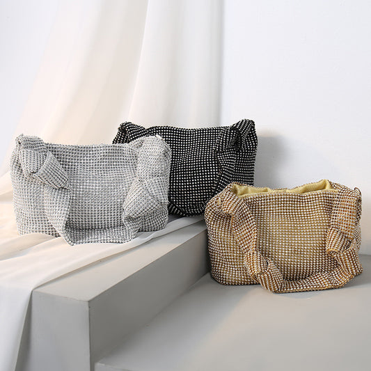 Women Fashion Chic Rhinestone Embellished Large Capacity Underarm Bag