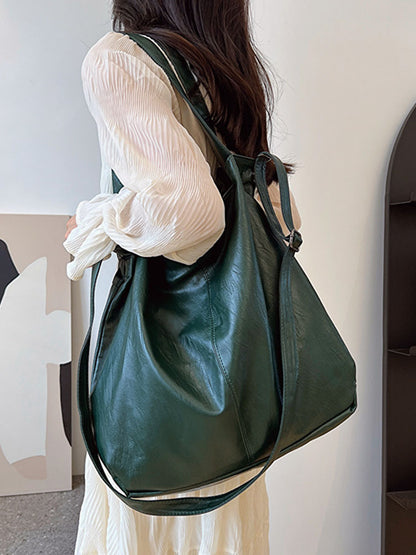 Women Fashion Retro Solid Color Large Capacity PU Tote Bag