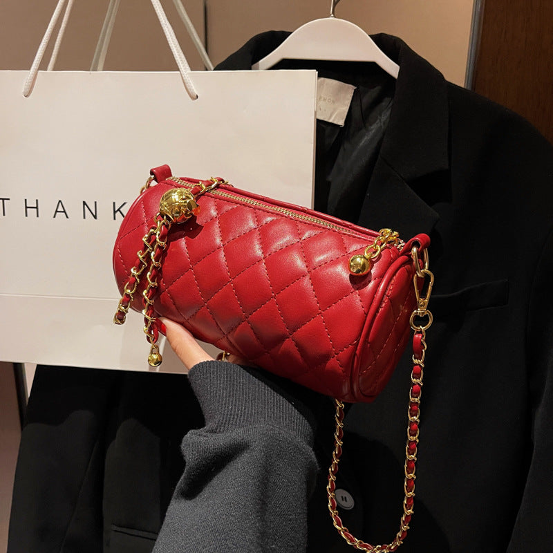 Women Fashion Casual Solid Color Rhomboid Cylinder Chain Crossbody Bag