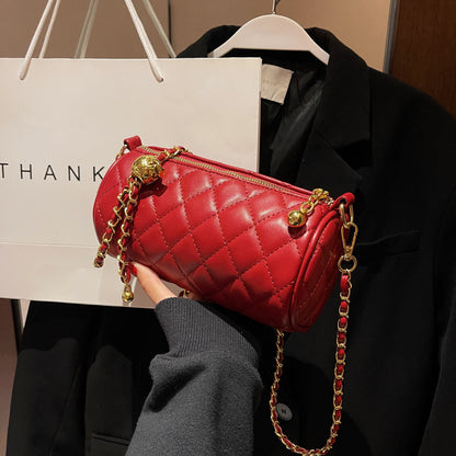 Women Fashion Casual Solid Color Rhomboid Cylinder Chain Crossbody Bag