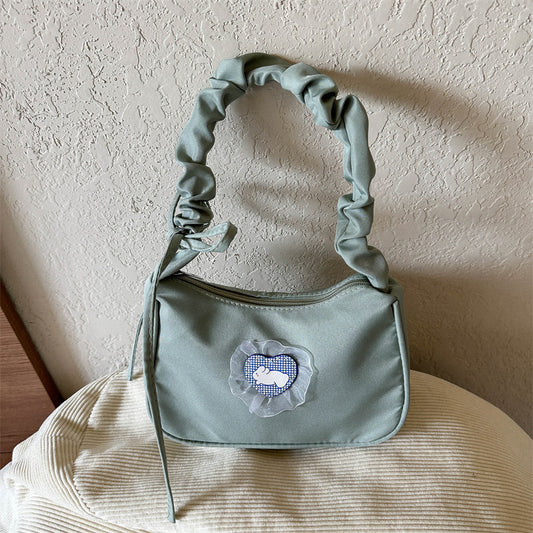 Sac à bandoulière carré décoratif en maille cœur de couleur unie pour femme 