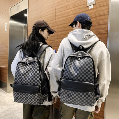 Unisex Fashion Plaid Large Capacity Pu Leather Backpack