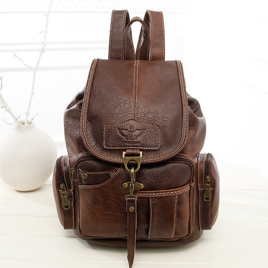 Women Fashion Simple Retro Multi-Pocket Zipper Backpack