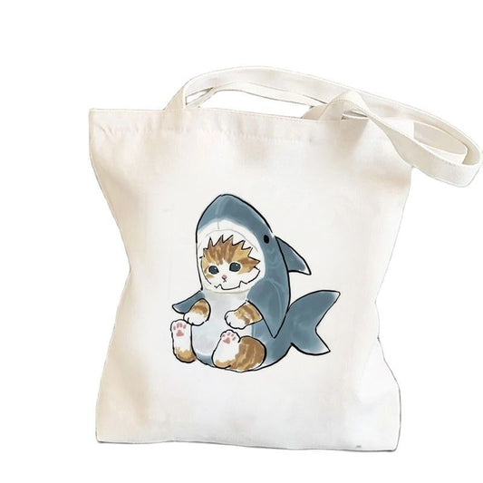 Women Casual Cartoon Pattern Large Capacity Canvas Tote Bag