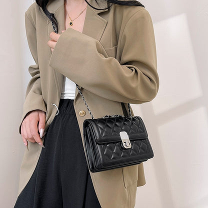 Women Fashion Casual Solid Color Rhombic Chain Small Square Shoulder Bag