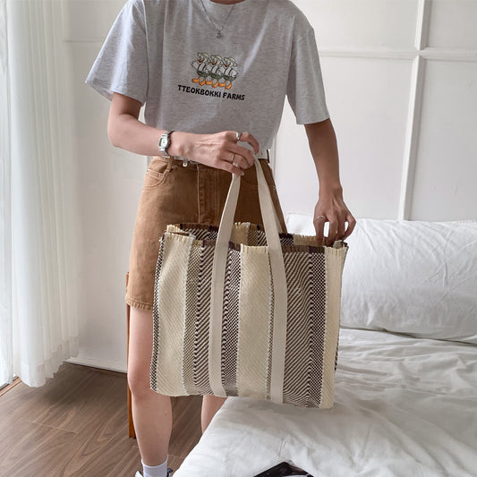 Women Fashion Casual Stripe Large Capacity Canvas Clutch Bag