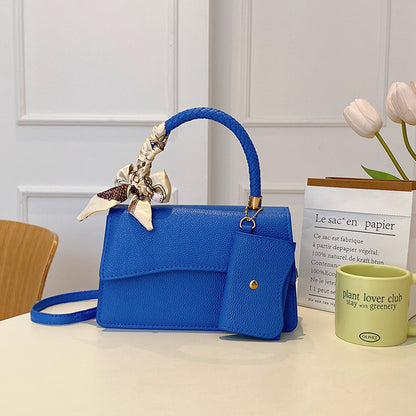 Women Fashion Solid Color Flap Scarf Coin Purse Pendant Square Handle Crossbody Bag