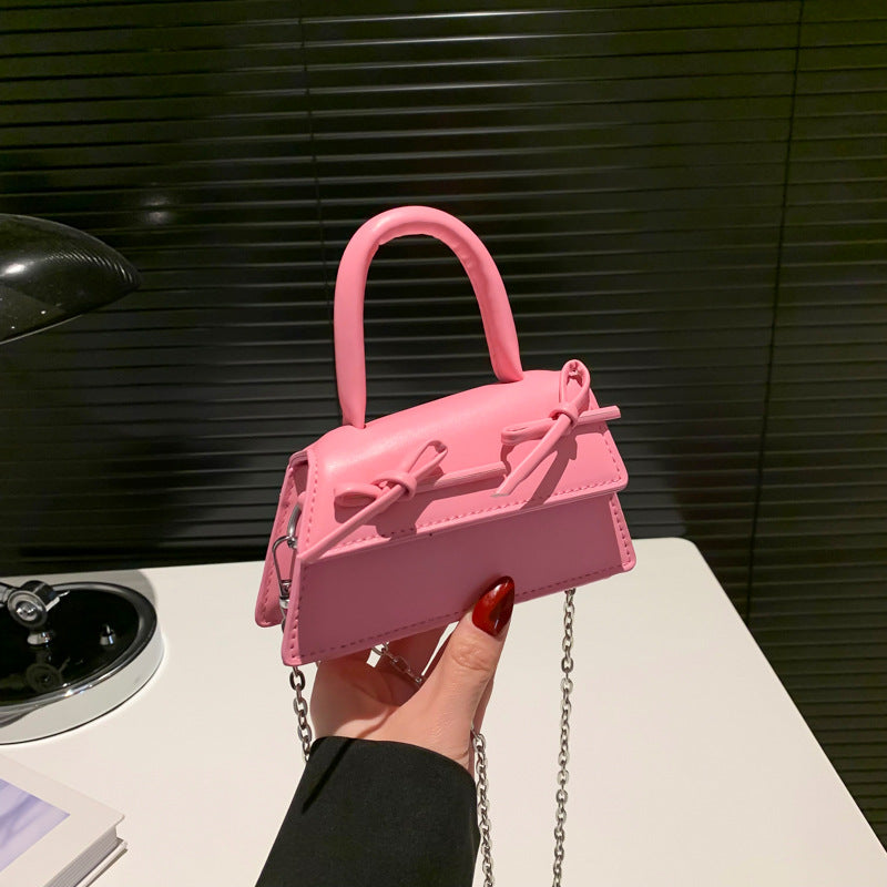 Mini sac bandoulière tendance à chaîne et nœud de couleur unie 
