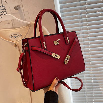 Women Fashionable Large Capacity Square PU Handle Shoulder Bag