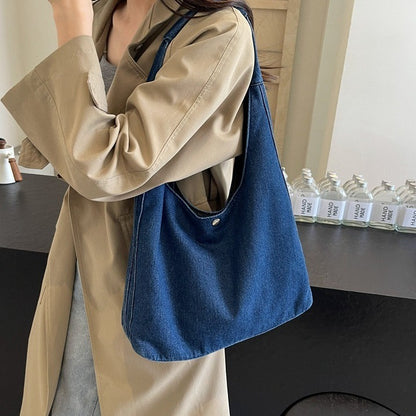 Sac à bandoulière décontracté rétro en jean de grande capacité 