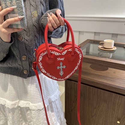 Sac à bandoulière clouté style gothique punk en forme de cœur 