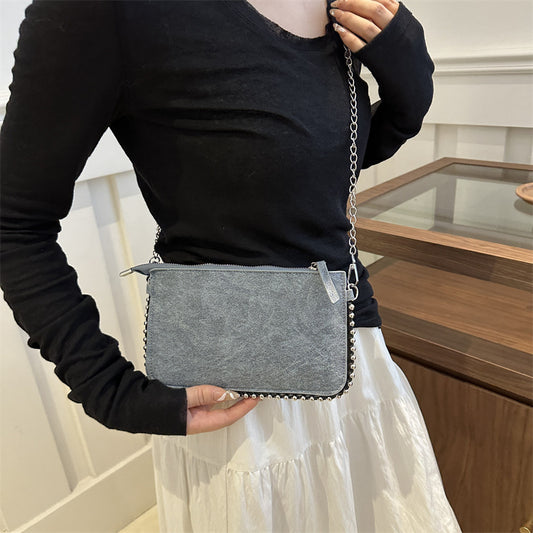 Vintage Simple Solid Color Chain Crossbody Bag