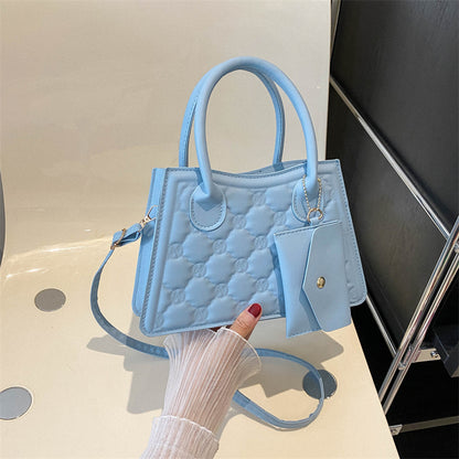 Women Fashionable Round Diamond Creased Square PU Handle Crossbody Bag