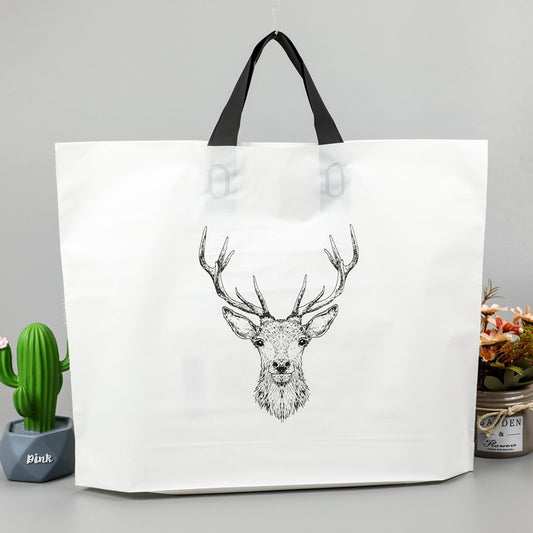 Simple White Deer Head Printing Large Capacity Shopping Gift Plastic Tote Bag