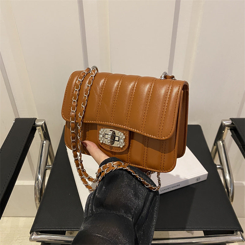 Sac à bandoulière carré plissé à chaîne pour femme, décontracté, couleur unie 