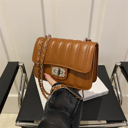 Sac à bandoulière carré plissé à chaîne pour femme, décontracté, couleur unie 