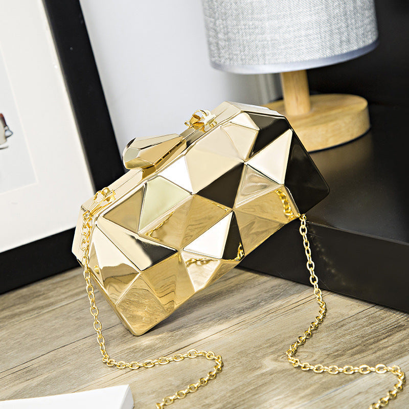 Fashion Women Creative Geometric Diamond Design Party Dinner Metal Clutch Bag