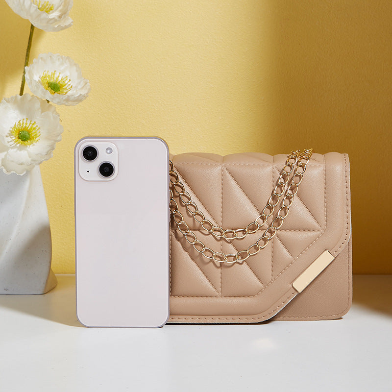 Petit sac à bandoulière carré simple et tendance pour femme avec chaîne de couleur unie 