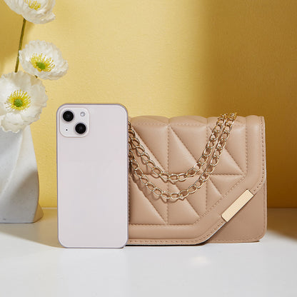 Petit sac à bandoulière carré simple et tendance pour femme avec chaîne de couleur unie 