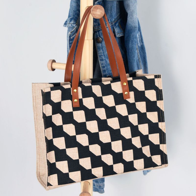 Sac à bandoulière décontracté en coton et lin pour femme, grande capacité, motif patchwork à carreaux 
