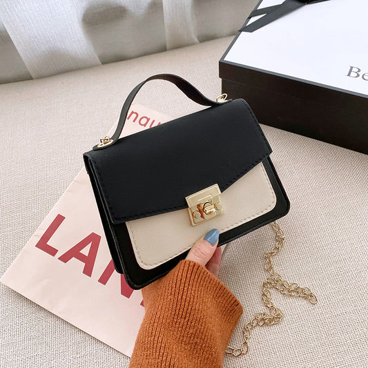 Women Fashion Casual Flap Buckle Design Color Blocking PU Crossbody Bag