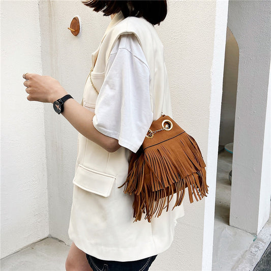 Sac seau à pompons de couleur unie pour femme 