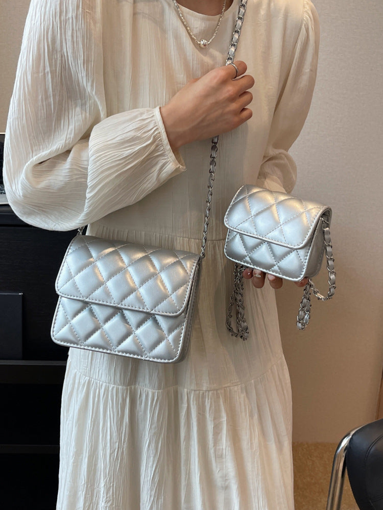 Women Fashion Casual Solid Color Rhomboid Chain Crossbody Bag