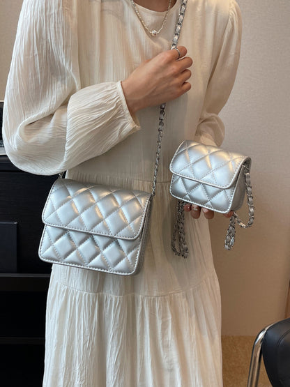 Women Fashion Casual Solid Color Rhomboid Chain Crossbody Bag