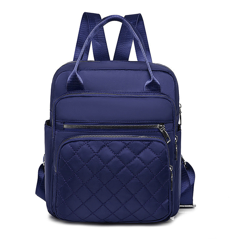 Women Casual Multi Pocket Design Solid Color Large Capacity Quilted Backpack