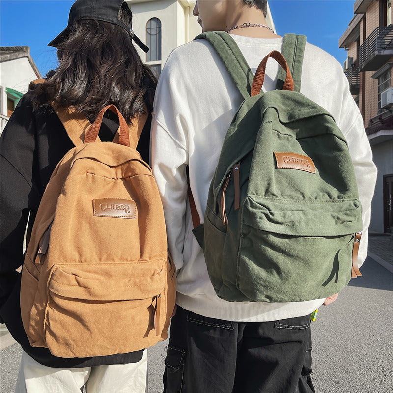 Canvas Neutral Casual Design Solid Color Large Capacity Backpack