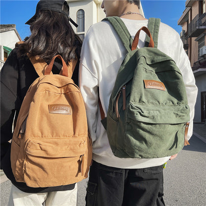 Canvas Neutral Casual Design Solid Color Large Capacity Backpack
