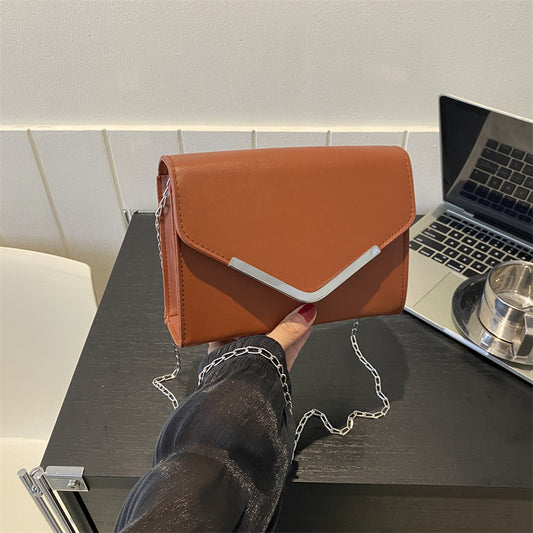 Women Fashion Solid Color Flip Square Chain Crossbody Bag