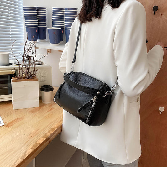 Women Fashion Casual Cowhide Zipper Shoulder Satchel Clutch Bag
