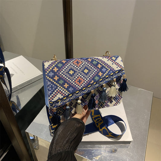 Bohemian Vintage Fringe Wide Strap Crossbody Bag