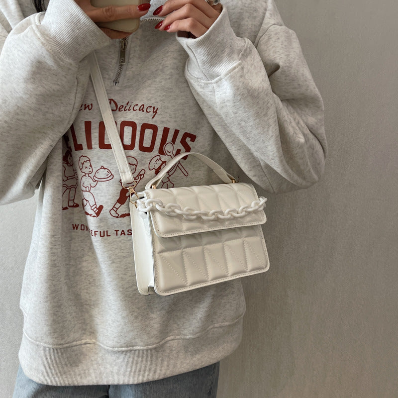 Petit sac à main carré rétro tendance avec chaîne rhomboïdale 