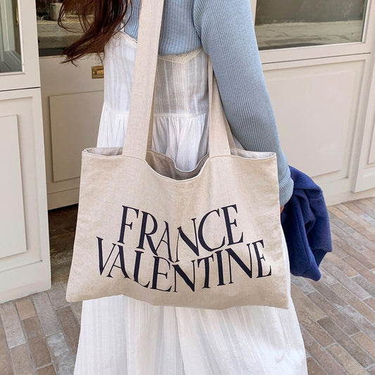 Fashion Women Simple Letter Valentine Large-Capacity Canvas Tote Bag