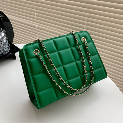 Women'S Fashion Check Indentation Simple Chain Small Square Bag