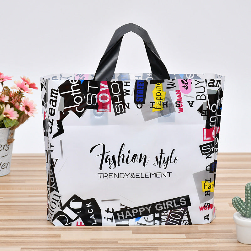 52*40*10 Fashion Simple Letter Printing Cosmetics Clothing Plastic Portable Shopping Bag 50-Bag