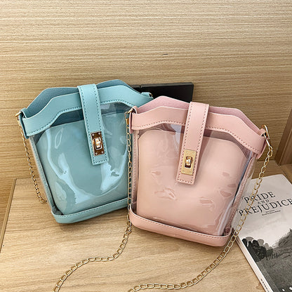 Women Fashion Casual Transparent Bucket Crossbody Bag