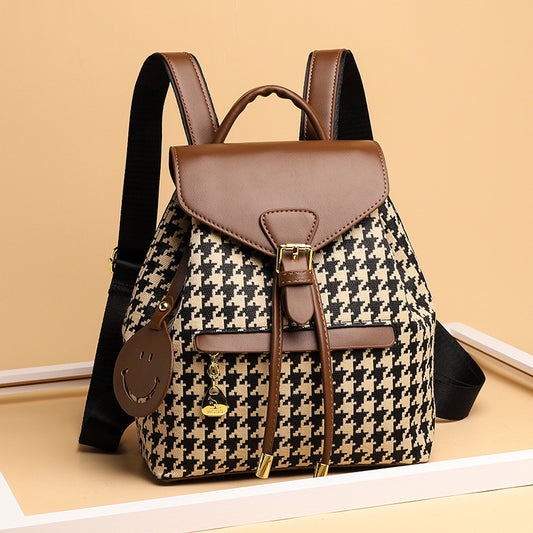 Women'S Fashion Casual Retro Houndstooth Large Capacity Backpack