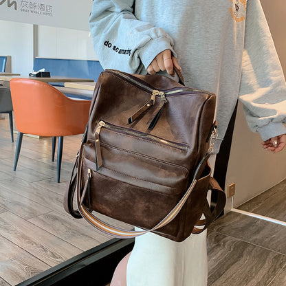 Women Vintage Zipper Design Multifunctional PU Backpack