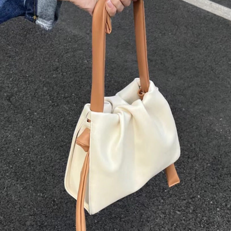 Women Fashion Pleated Color Contrast Cloud Handbag